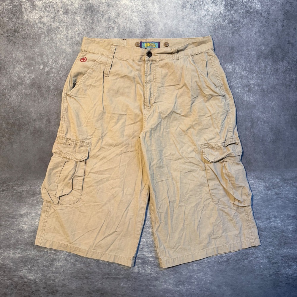 VTG Y2K Mecca Mens 38 Cargo Shorts Tan Khaki Ripstop Baggy Skater Streetwear